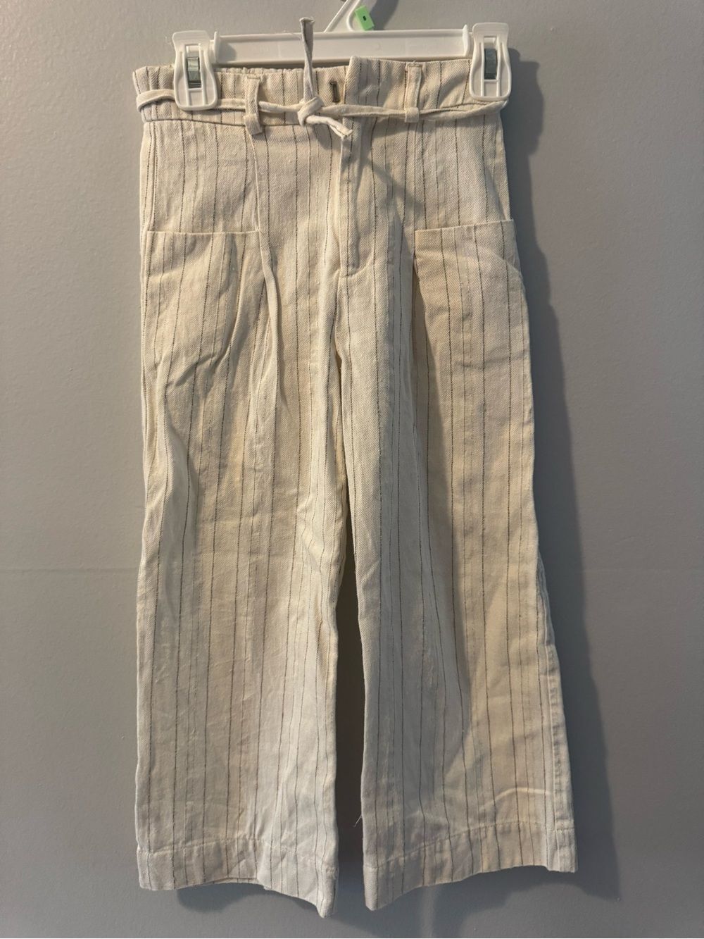 Zara Cream Pinstripe Wide-Leg Drawstring Pants Size 7